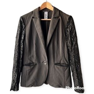 I LOVE TUZZI Dark Green Gold Embossed Lace Overlay Long Sleeve Jacket Size 8